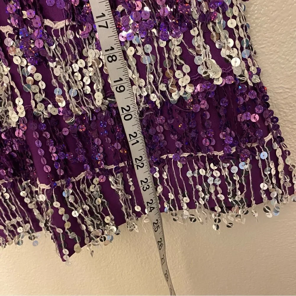 Glamour dance costume purple sequin gems rhinestone fringe embellished child M/L